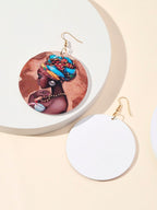 Graphic Person Circle Dangle Earrings