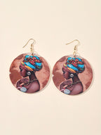 Graphic Person Circle Dangle Earrings