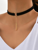 1pc Black Velvet Choker with Long Gold Necklace for Women Gothic Style Necklace for Party Wear