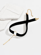 1pc Black Velvet Choker with Long Gold Necklace for Women Gothic Style Necklace for Party Wear