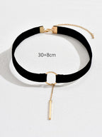1pc Black Velvet Choker with Long Gold Necklace for Women Gothic Style Necklace for Party Wear