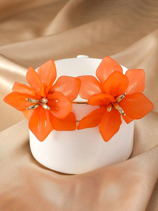 Flower fashion stud earrings for women to gift a husband orange