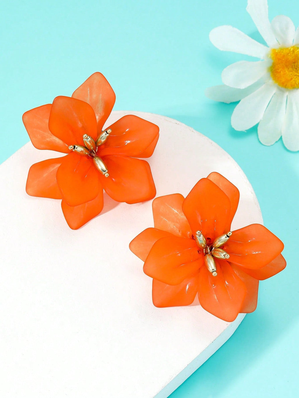 Fashion Flower Stud Earrings for Women to Husband Gift Orange