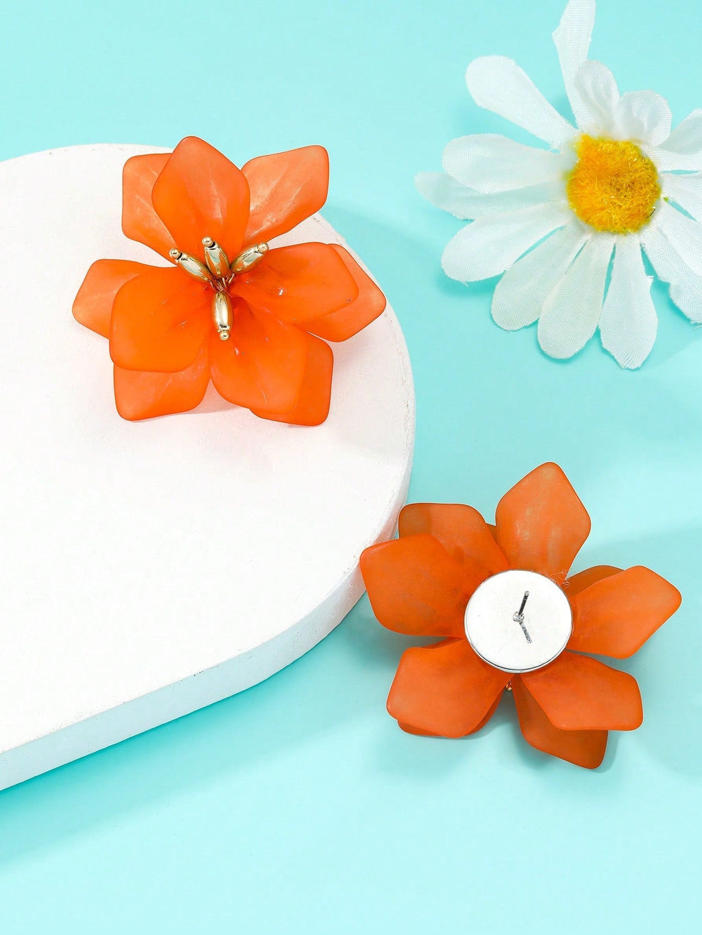 Fashion Flower Stud Earrings for Women to Husband Gift Orange