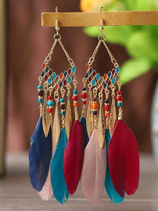 Feather tassel drop earrings