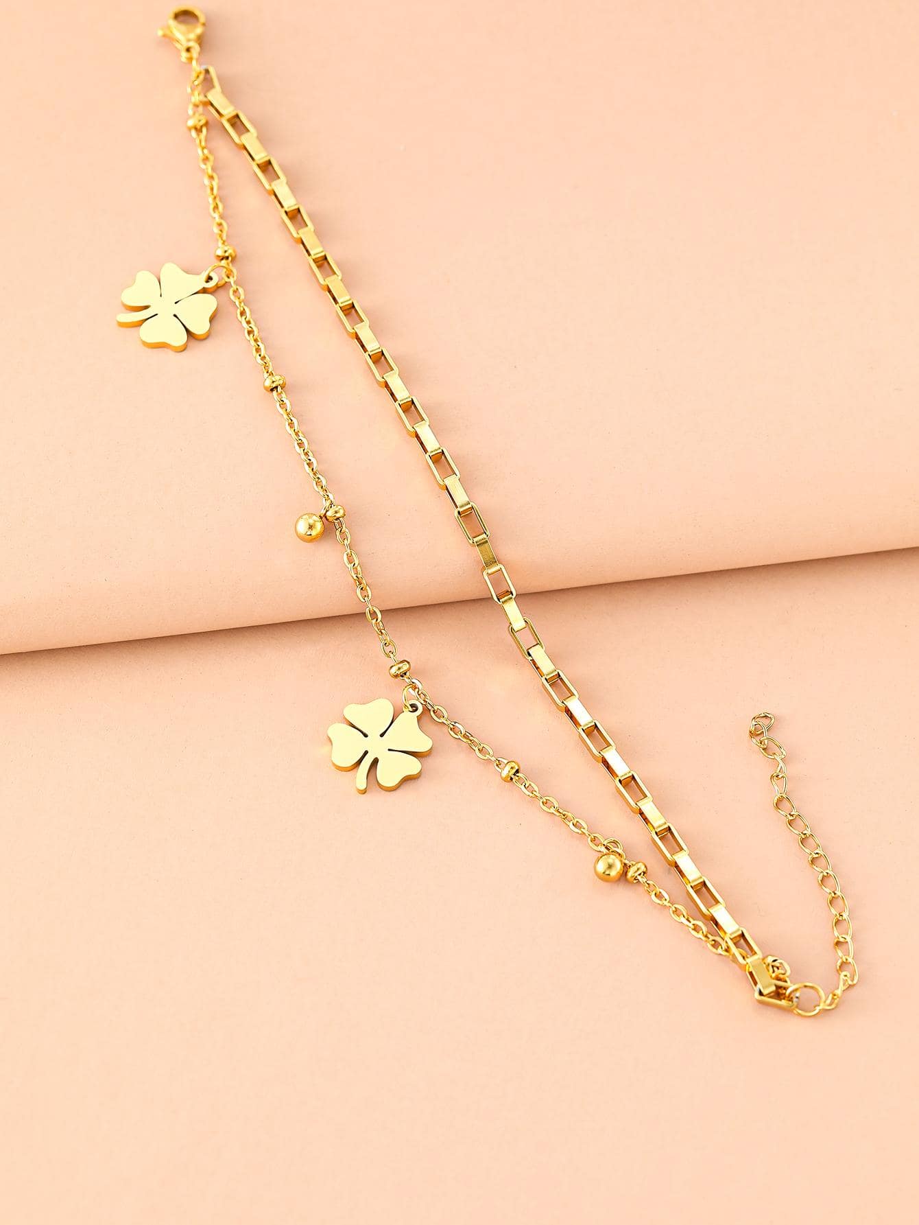 Fashion Stainless Steel Bracelets Fine Bell Clover Pendant Beads Layer Chain Bracelet Fashion Women Jewelry Festival Gifts