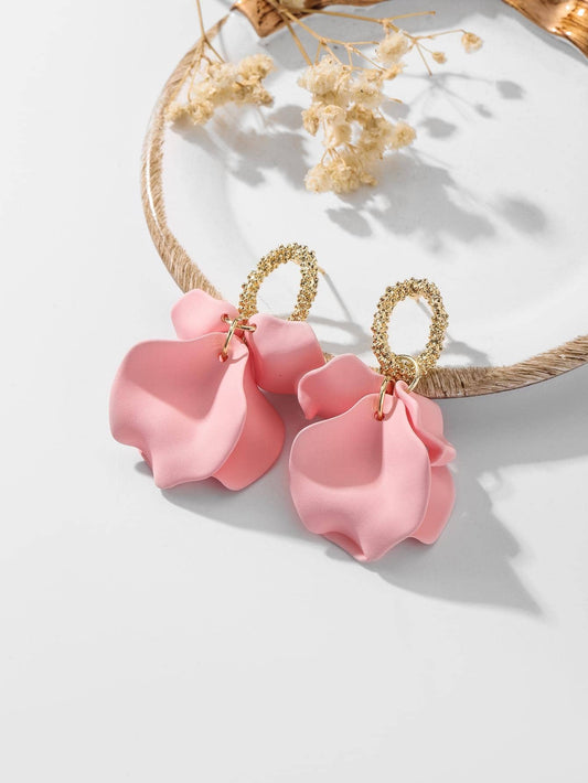 Pink petal drop earrings