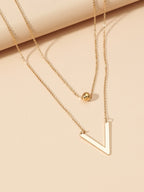 Fashion Layered Necklace Stainless Steel Letter & Bead Pendant for Women Daily Decoration 1pc