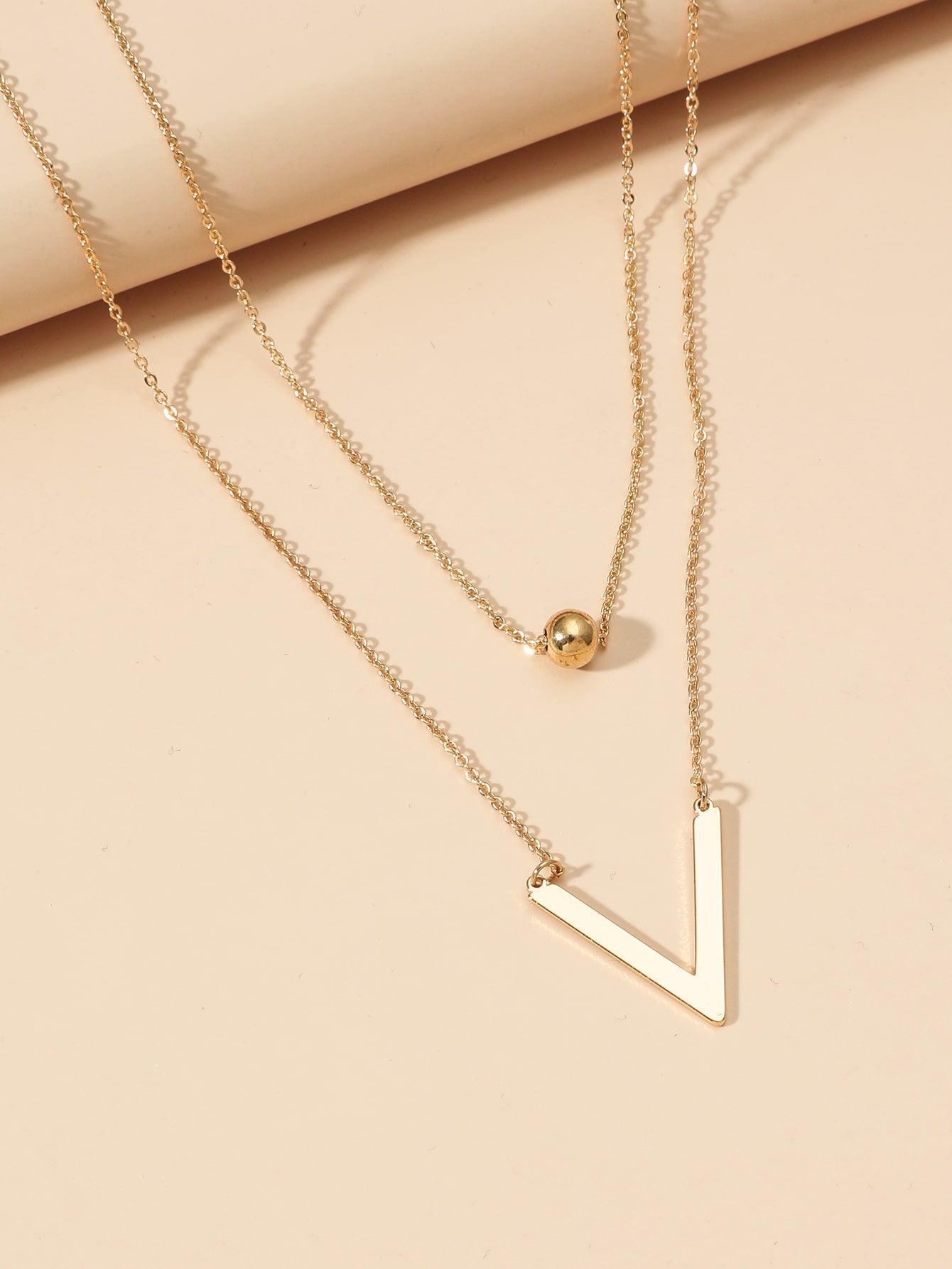 Fashion Layered Necklace Stainless Steel Letter & Bead Pendant for Women Daily Decoration 1pc