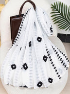 1 Piece Boho Beach Accessories Floral Embroidered Hijab Plain Sun Scarf Outdoor Windproof Sunscreen