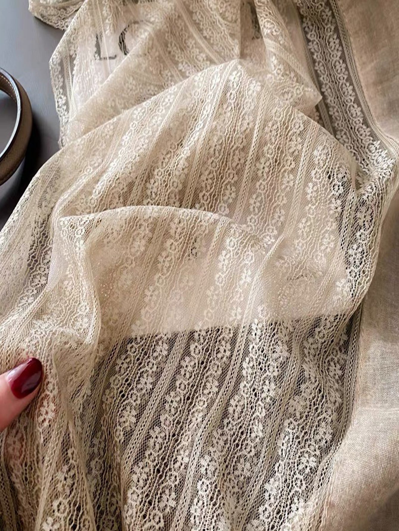 Gorgeous women's scarf with lace edge in plain color