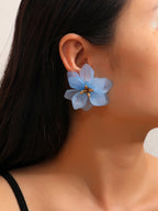 Fashion Flower Stud Earrings for Women Gift One Pair Light Blue