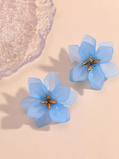 Fashion flower stud earrings for women to gift one pair, light blue