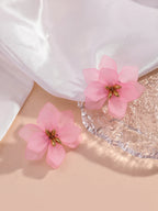 Fashion Flower Stud Earrings for Women Gift One Pair Blue Pink