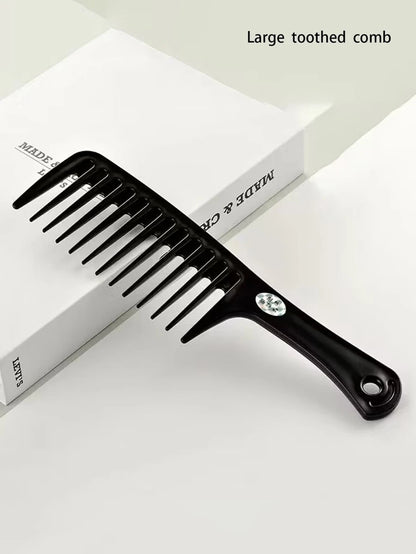 One piece black plastic wide toothed comb, hair comb for both men and women