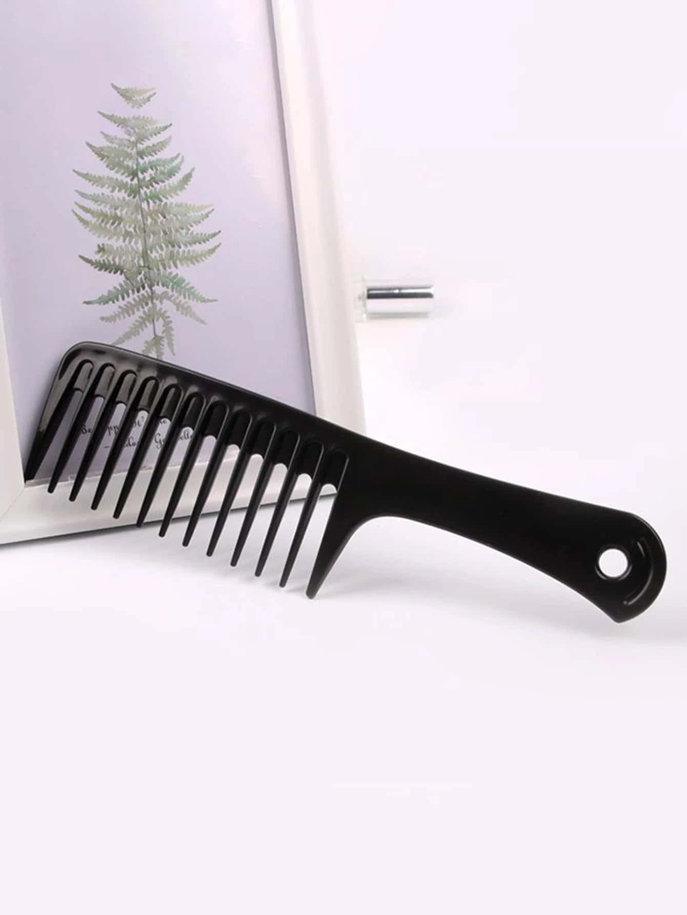 One piece black plastic wide toothed comb, hair comb for both men and women