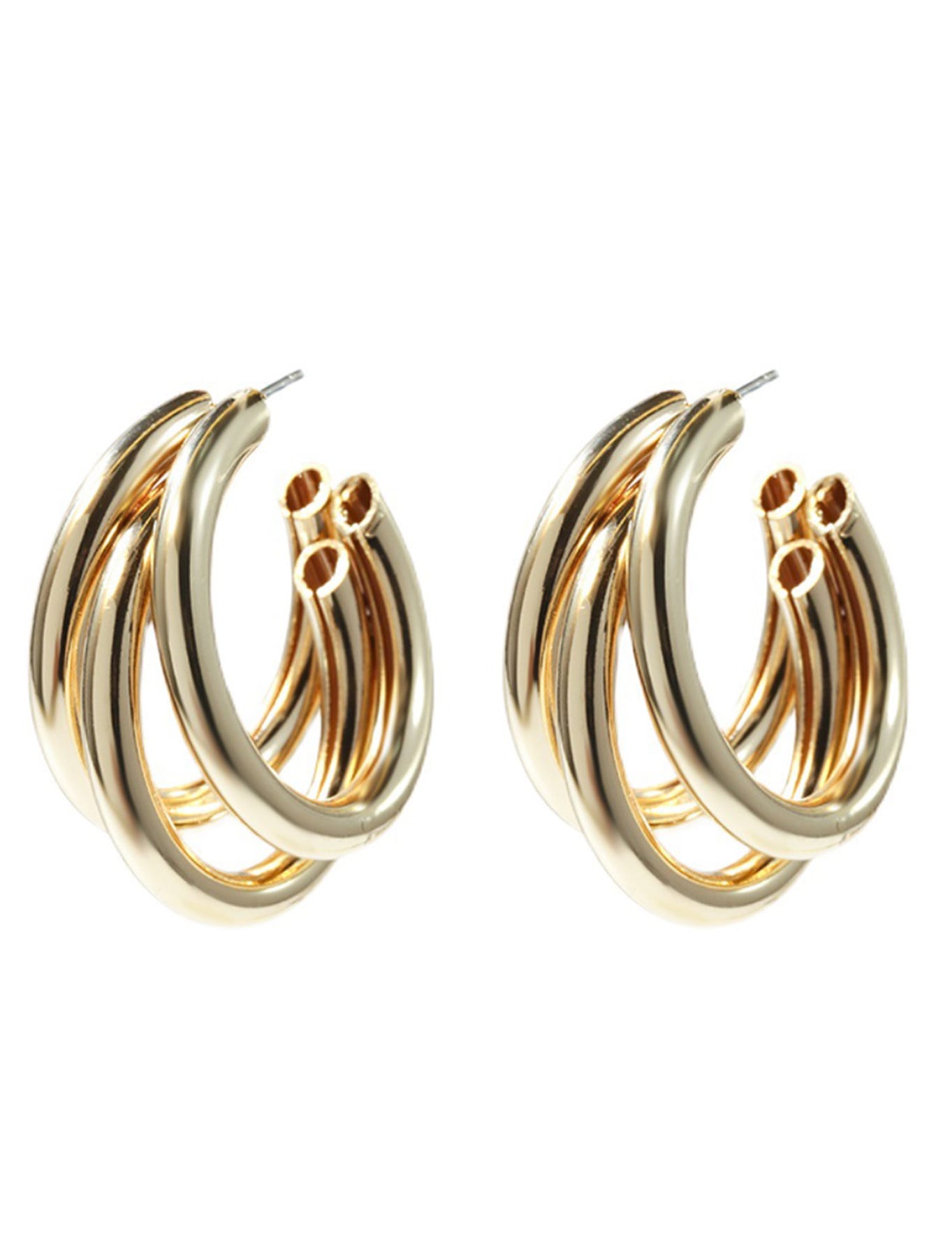 Luxury Basic Style Hoop Earrings 18K Stainless Steel Gilded Triple Hollow Cut Line Suitable for Women Daily Wear 1 Pair