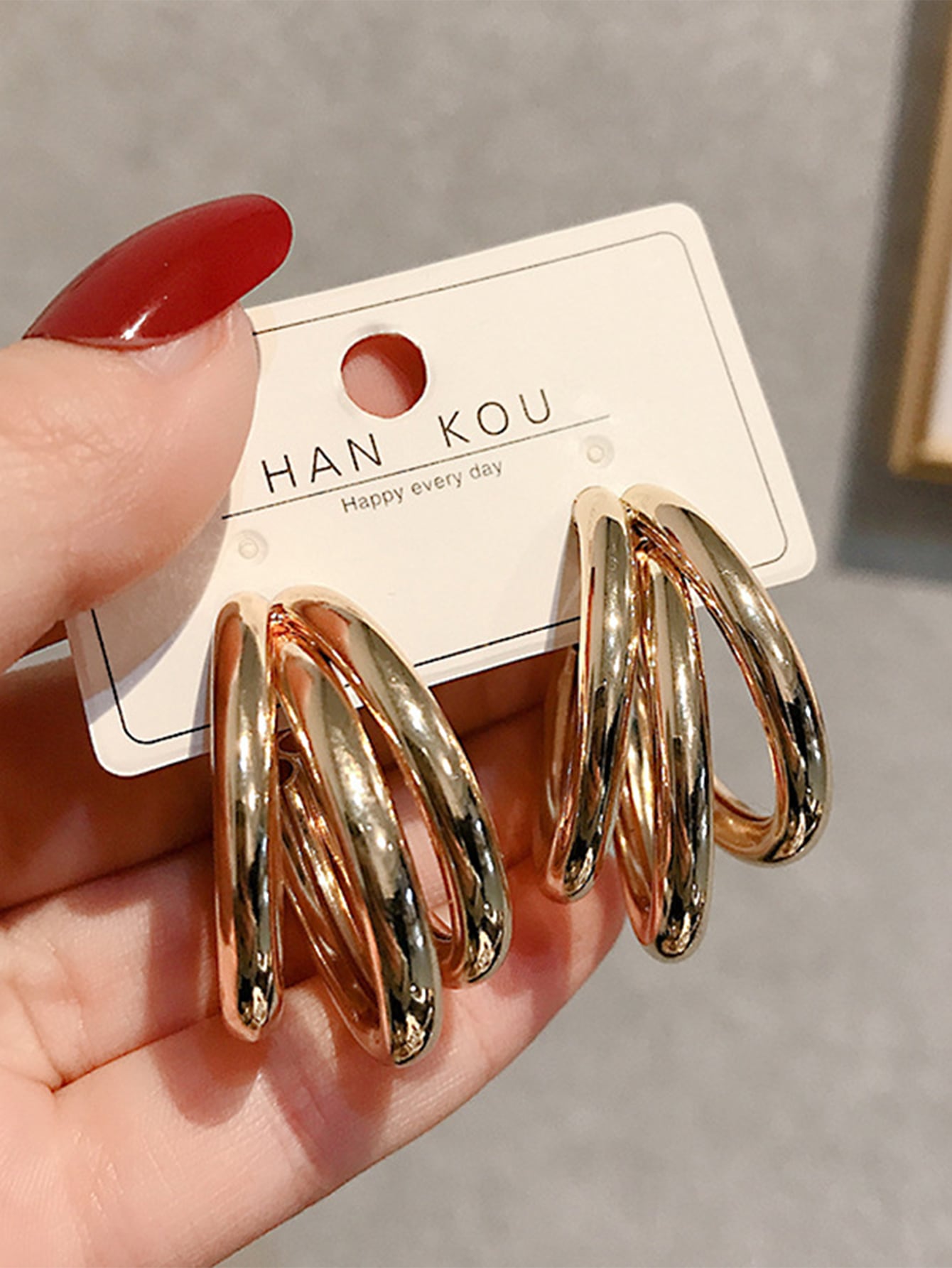 Hoop Earrings Basic Style Luxury 18K Stainless Steel Gold Plated Triple Line Hollow Cut Suitable for Women Daily Wear One Pair