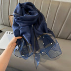 Women's Solid Color Blend Knitted Shawl with Silk-Like Softness, Star Scarf, Summer Sun Protection and Autumn Winter Warmth, Elegant