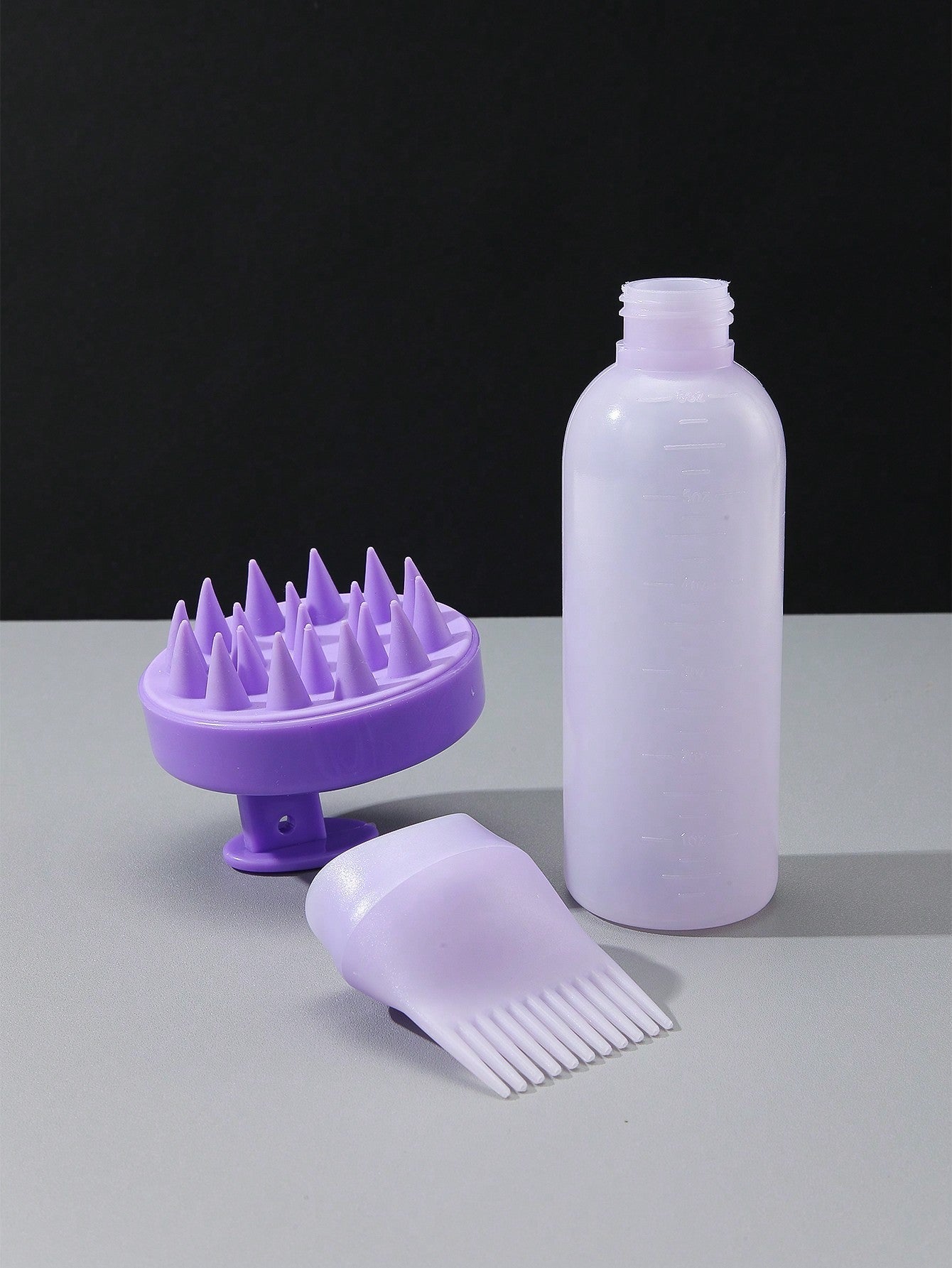 2pcs Hair Dye Application Brushes, Hair Dye Brush Bottles, Oil Dye Shampoo Bottle, Dye Comb, Hair Color Styling Tool. 1pc Soft Plastic Shampoo Massage Brush, Colored Manual Head Guide Use for Scalp Massage, Purple Hair Brush