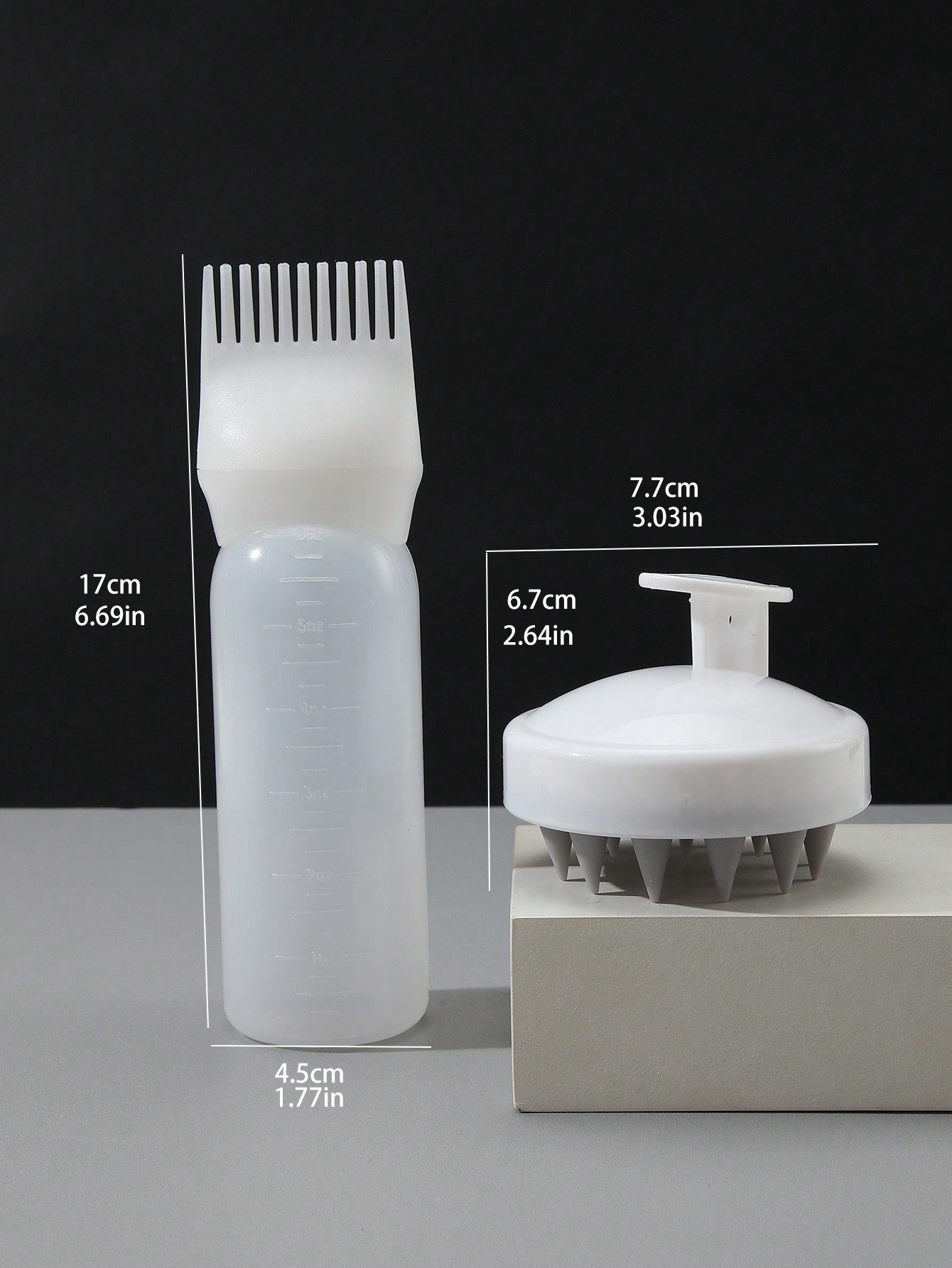 2-piece hair dye application brush set, hair dye brush bottles, oil shampoo bottle, dye comb, hair color styling tool. 1-piece soft plastic shampoo massage brush, colorful manual scalp massager, white hair brush.
