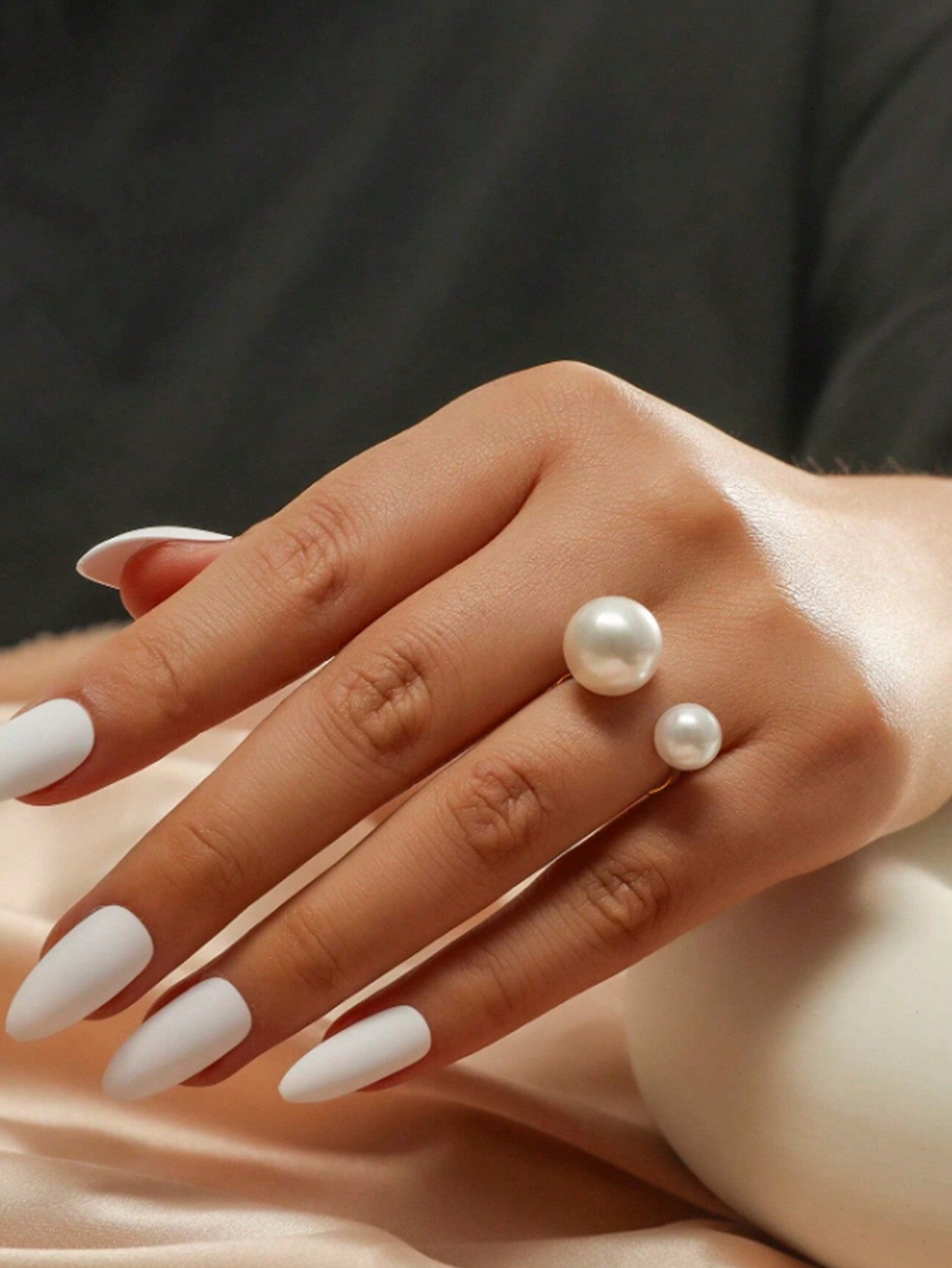 Ins Style Shiny Open Faux Pearl Ring for Women