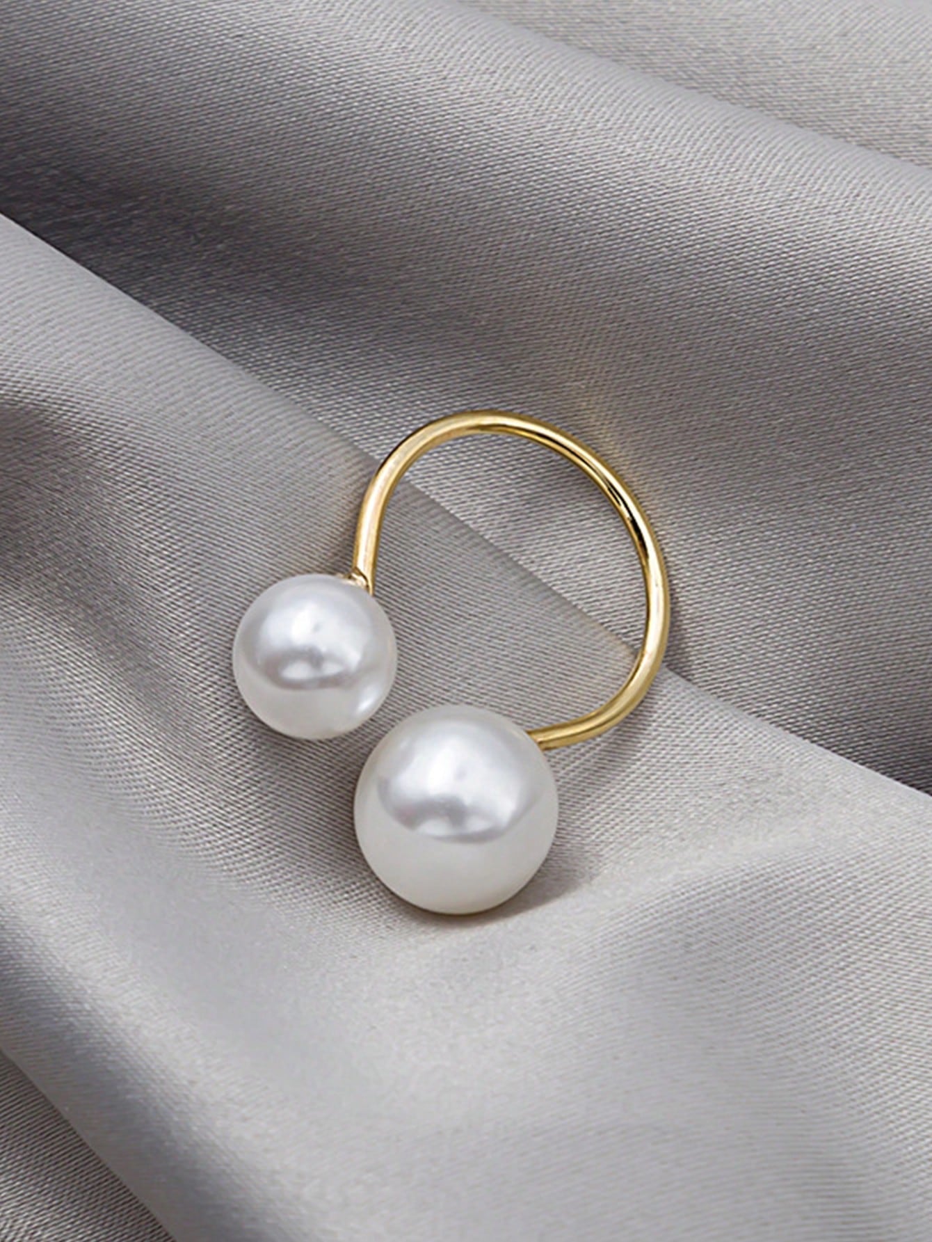 Ins Style Shiny Open Faux Pearl Ring for Women