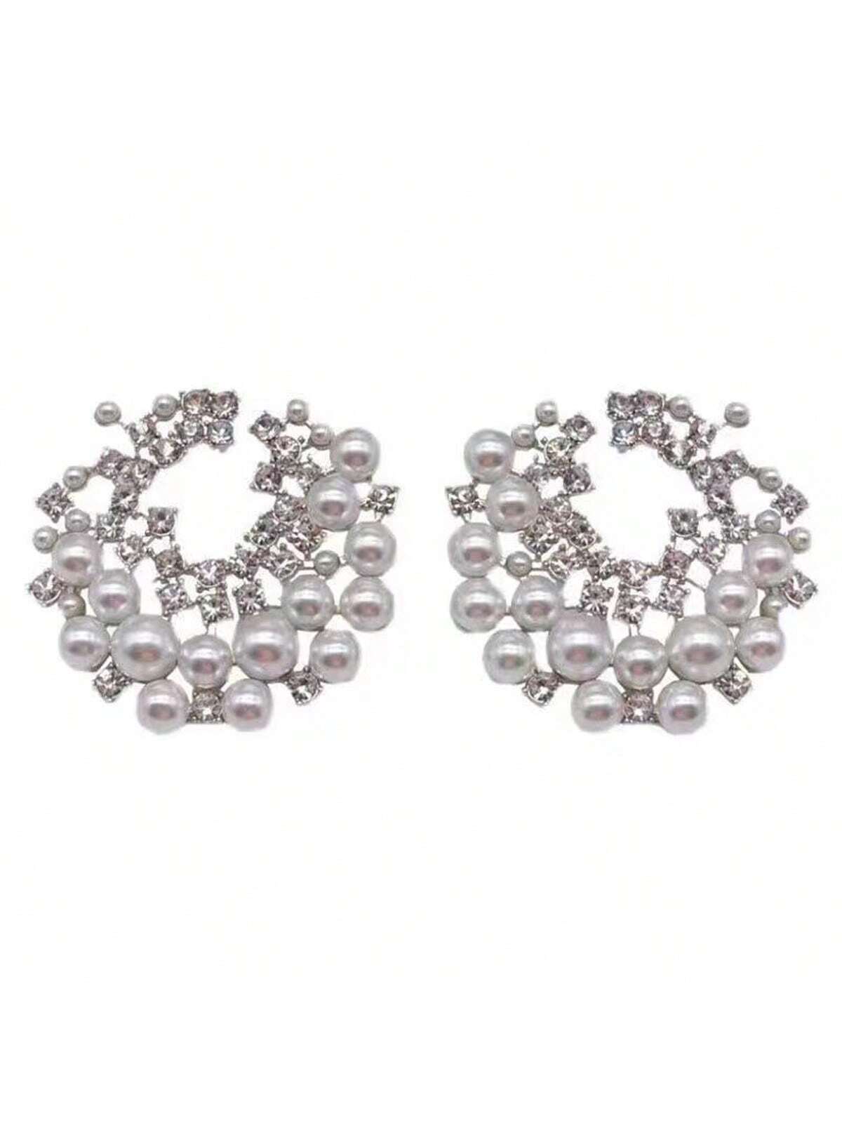 1 Pair French Style Delicate Earrings for Women, Mixed Artificial Pearls, Vintage and Beautiful Accessories for Brides to Look Their Best, Suitable for Daily Use