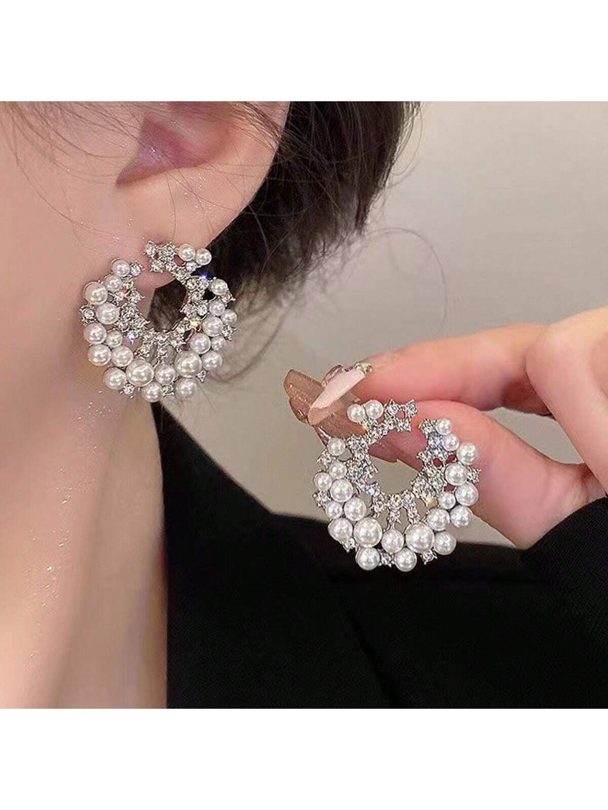 1 pair of delicate French style earrings for women, mixed with artificial pearls, beautiful timeless accessories for brides to look their best, suitable for daily use