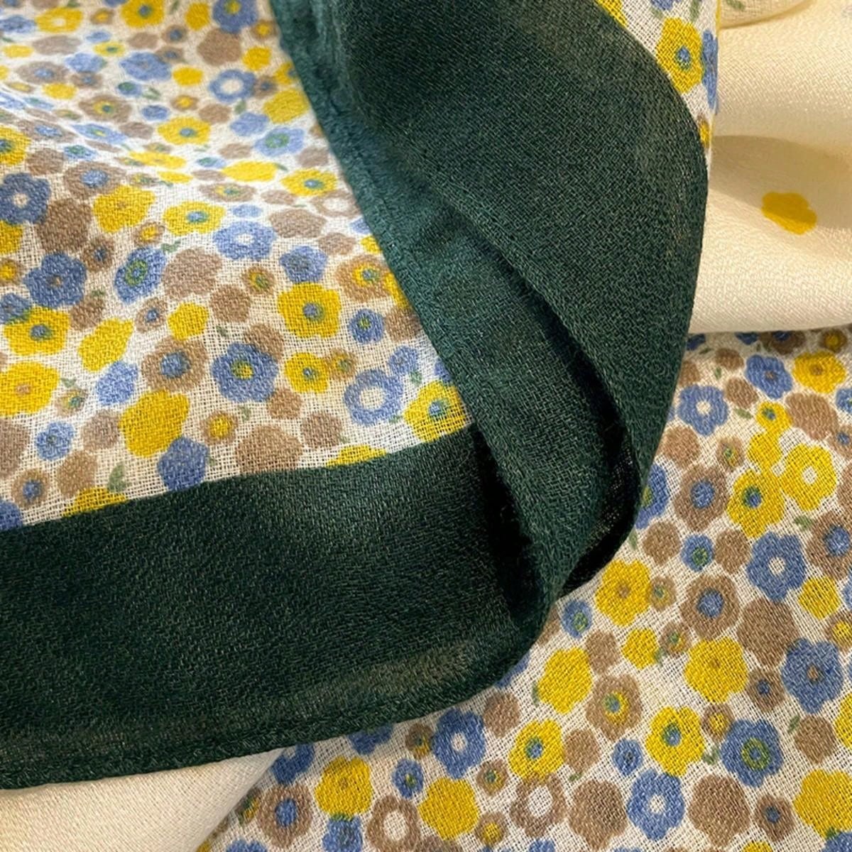 Delicate silk scarf featuring a small floral print, elegant and soft design, suitable for travel, beach, sun protection and daily wear decoration for women