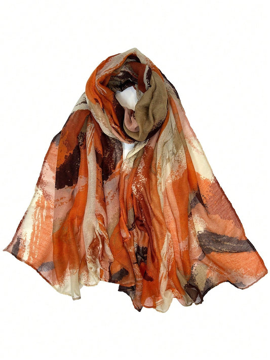 Women's Silk Scarf with Bali Threads Orange