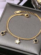 سوار مزدوج من الفولاذ المقاوم للصدأ مزين بنجمة خماسية تصميم غربي بطراز إنس للنساء قابل للتخصيص وبسيط