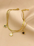 سوار مزدوج من الفولاذ المقاوم للصدأ مزين بنجمة خماسية تصميم غربي بطراز إنس للنساء قابل للتخصيص وبسيط