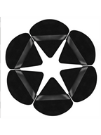 Set of 6 double-sided black velvet triangle powder puffs for use with light powder, compact powder, and airbrush foundation.