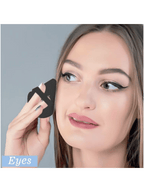 Set of 6 double-sided black velvet triangle powder puffs for use with light powder, compact powder, and airbrush foundation.