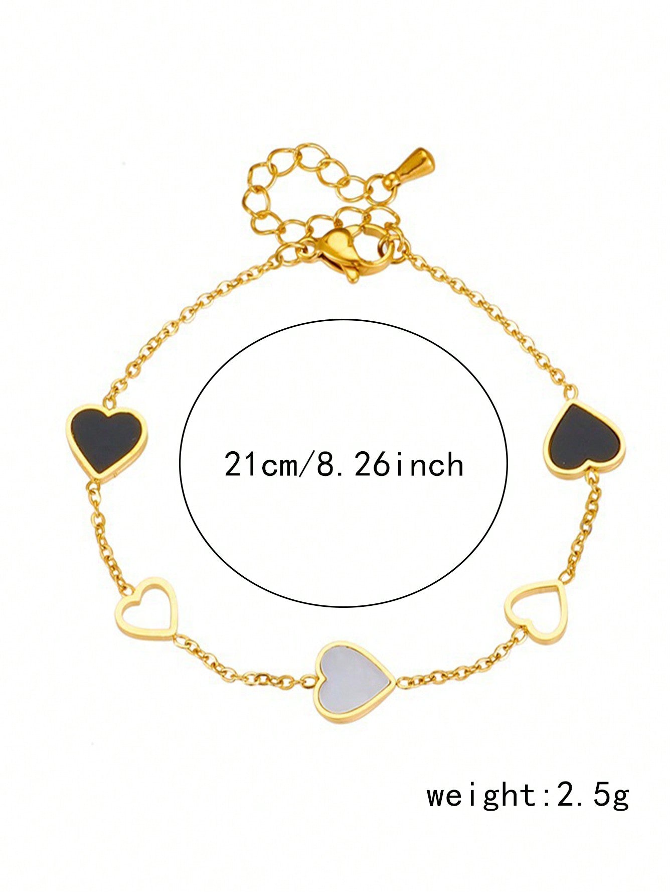 1pc Fashion Stainless Steel Black White Hollow Heart Design Bracelet for Women Minimalist Style, Suitable for Daily Wear