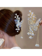 شعر مستعار لفتاة بزهرة وفراشية مزينة بالخرز واللؤلؤ الاصطناعي بالإضافة إلى زنك سبيكة ، إكسسوار شعر بي بي للفتيات الجميلة ، اختيار مثالي للهدايا