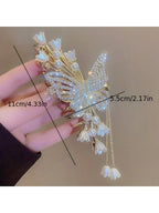 شعر مستعار لفتاة بزهرة وفراشية مزينة بالخرز واللؤلؤ الاصطناعي بالإضافة إلى زنك سبيكة ، إكسسوار شعر بي بي للفتيات الجميلة ، اختيار مثالي للهدايا