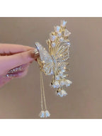 شعر مستعار لفتاة بزهرة وفراشية مزينة بالخرز واللؤلؤ الاصطناعي بالإضافة إلى زنك سبيكة ، إكسسوار شعر بي بي للفتيات الجميلة ، اختيار مثالي للهدايا