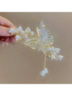 شعر مستعار لفتاة بزهرة وفراشية مزينة بالخرز واللؤلؤ الاصطناعي بالإضافة إلى زنك سبيكة ، إكسسوار شعر بي بي للفتيات الجميلة ، اختيار مثالي للهدايا