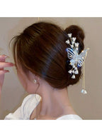 شعر مستعار لفتاة بزهرة وفراشية مزينة بالخرز واللؤلؤ الاصطناعي بالإضافة إلى زنك سبيكة ، إكسسوار شعر بي بي للفتيات الجميلة ، اختيار مثالي للهدايا