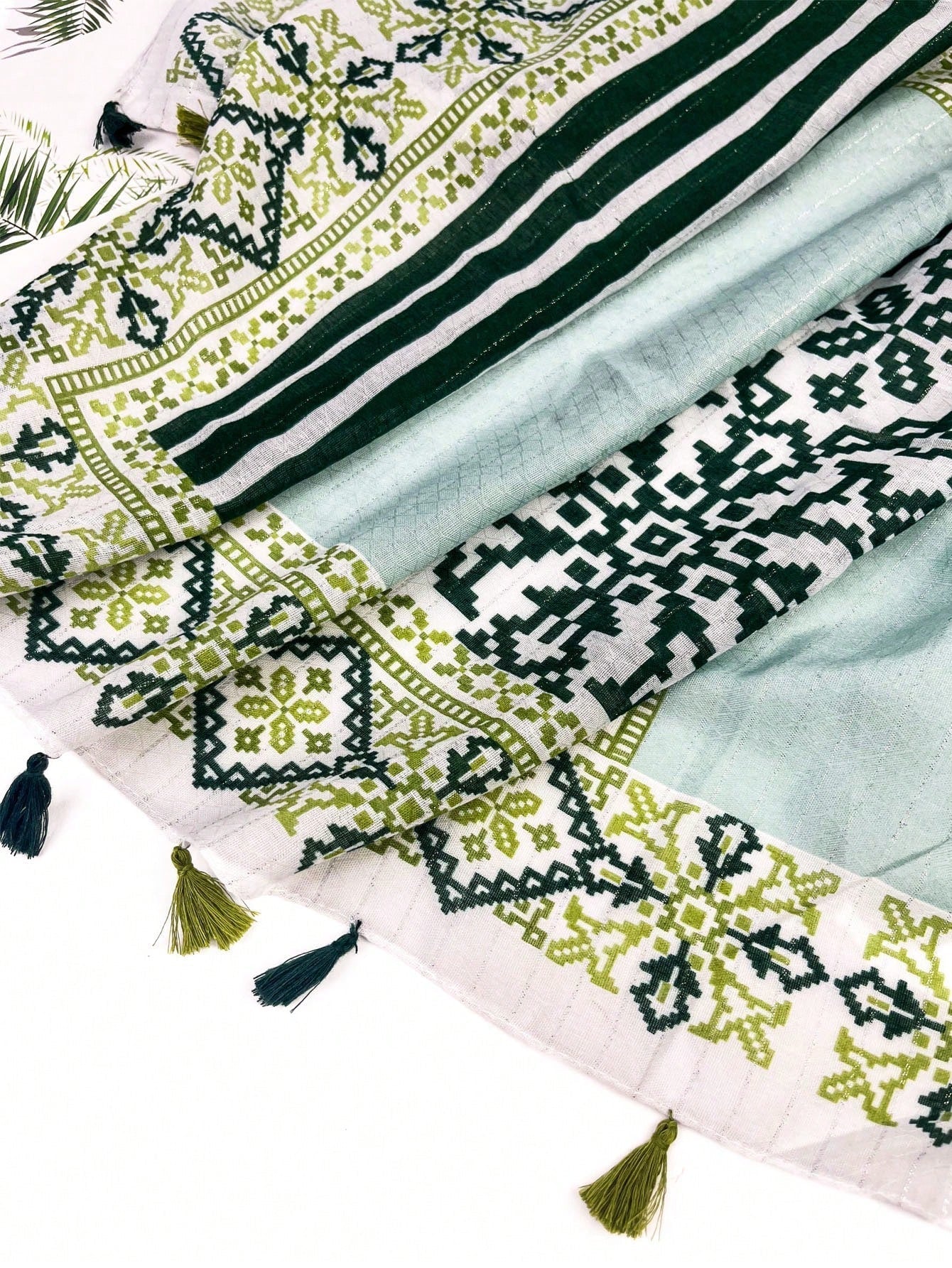 Vintage Bohemian Long Scarf with Silver Knit and Tassels for Women Spring Summer Soft Holiday Scarf