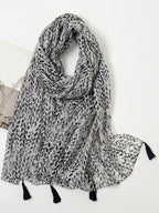 Women's Simple Printed Silk Scarf One Piece Fashion Silk Scarf Spring Summer Sun Protection Beach Towel Hairband Shawl Black