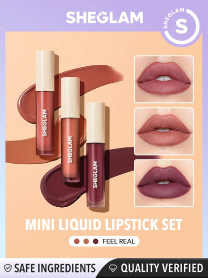 SHEGLAM Matte Allure Mini Liquid Lipstick Set - 3pcs/set Starring and Nourishing Lips with Sunflower Oil and Reducing Fine Lip Wrinkles and Liquid Lipstick Travel Set