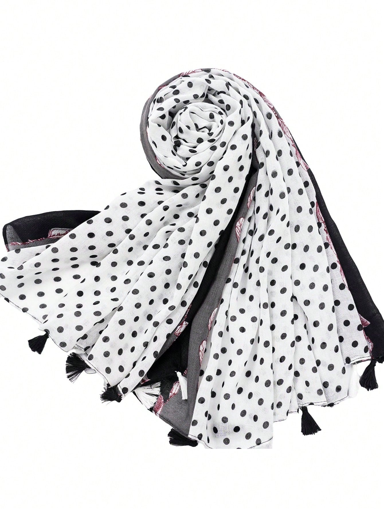 Scarf decorated with various prints of dots, leaves and threads, suitable for all seasons and protects from wind and sun rays, suitable for daily wear and decoration