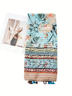 Women's casual lightweight soft color block print scarf with hem, suitable for daily wear and bohemian decoration.