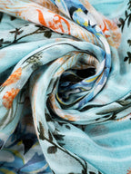 Women's casual lightweight soft color block print scarf with hem, suitable for daily wear and bohemian decoration.