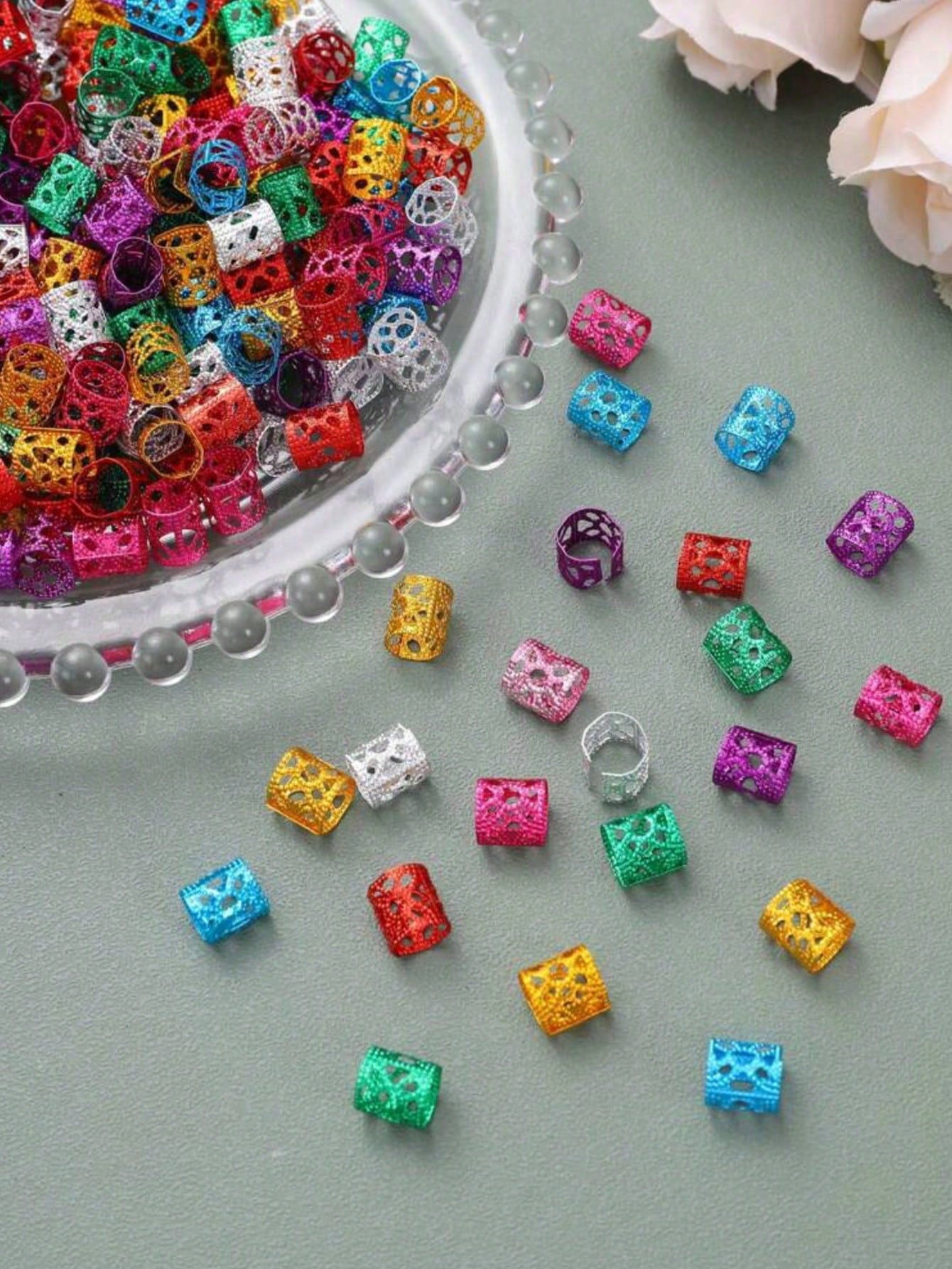50 Pieces Colorful Braid Hair Accessories Empty Aluminum Alloy Hair Bands for Girls Women Moms Punk Boho Style