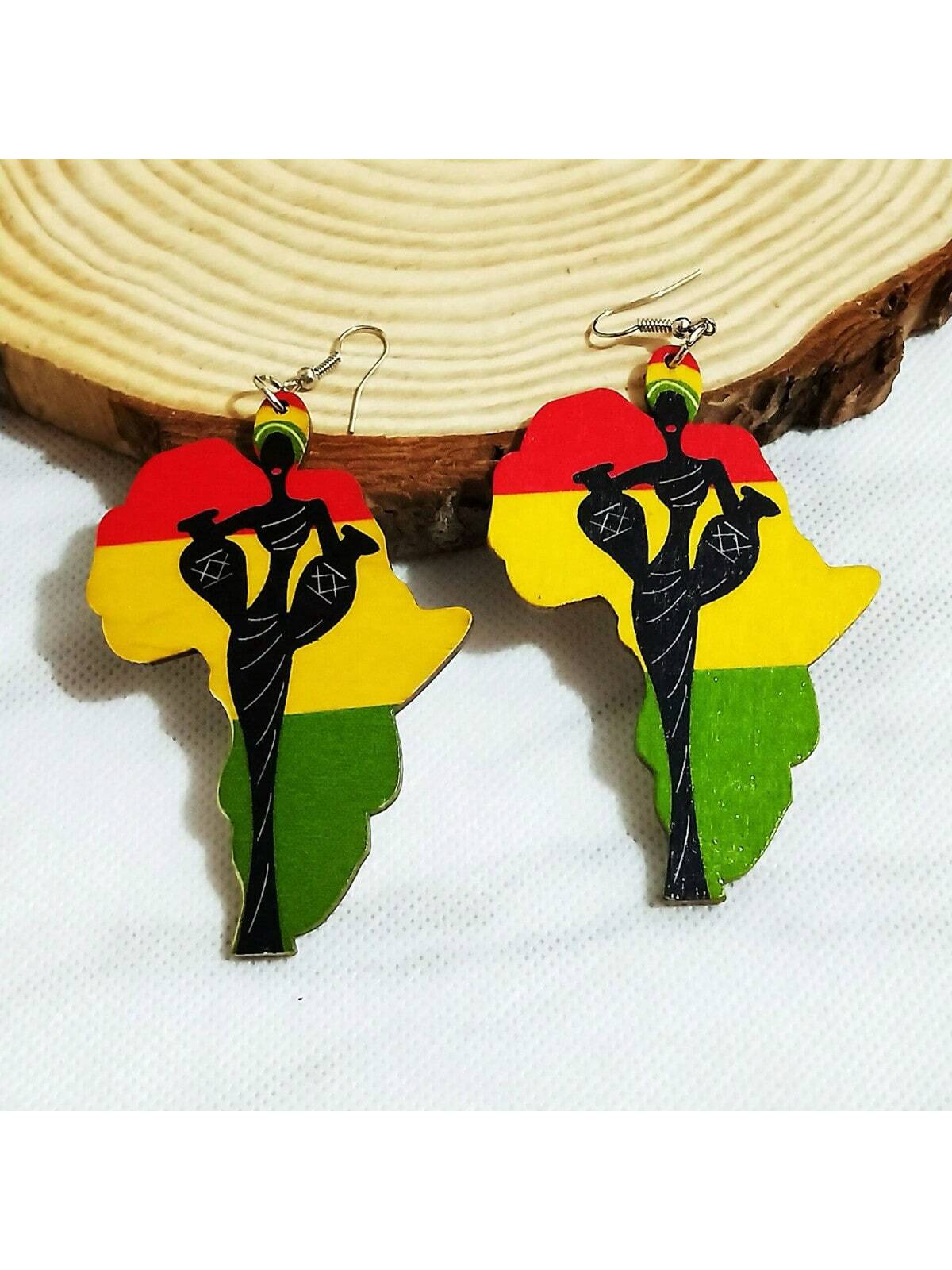 1 pair of exaggerated geometric earrings with acrylic map letter pattern. Statement earrings for bohemian festivals and parties