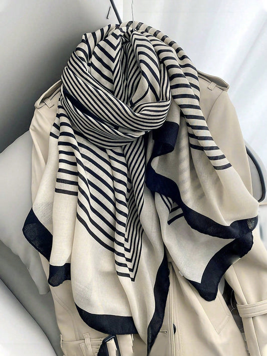 Double color printed scarf for women daily life, elegant white and black